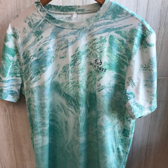 Realtree Fishing Staghorn Graphic Ocean Blue,Grn Short Sleeve TShirt Mens Medium - Picture 1 of 4